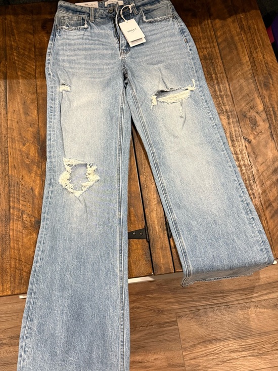 Vervet Denim - Leona by Vervet Light Blue distressed super high rise stretch straight jeans